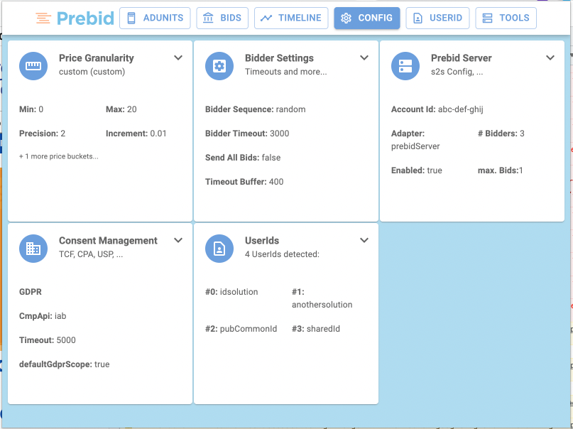 Professor Prebid config screen